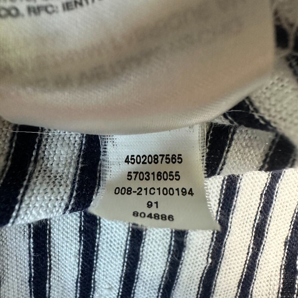 Chicos Women's Linen‎ Short Sleeve Top Nautical Navy White Stripe Fringed Size 2 - Picture 8 of 16